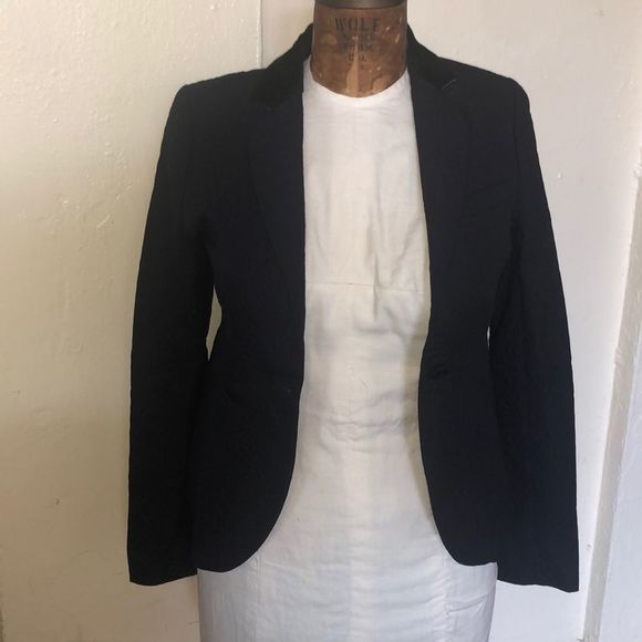 Avec Les Filles Quilted Blazer Velvet Lapel Navy - Picture 1 of 7